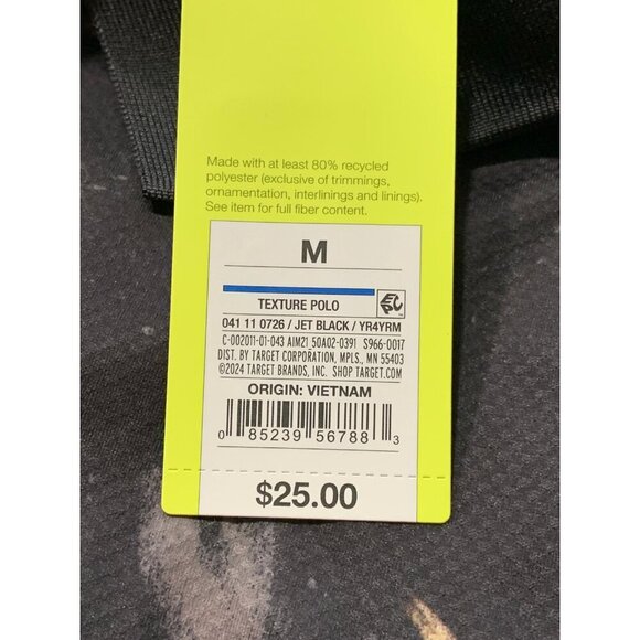 Medium - Mens Floral Print Textured Polo Shirt - All In Motion - Black - Picture 4 of 6